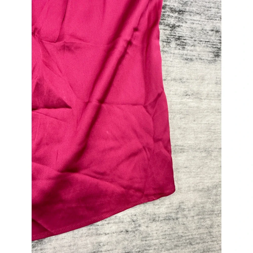 Talbots Magenta Pink Silk Stretch Pleated Scoop Neck Sleeveless Blouse Shell 2